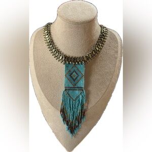 Turquoise and Gold Beaded Necklace